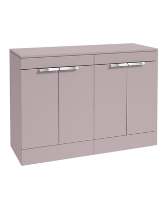 STOCKHOLM Floorstanding 120cm Four Door Countertop Unit Matt Cashmere Pink &amp; Brushed Chrome Handle