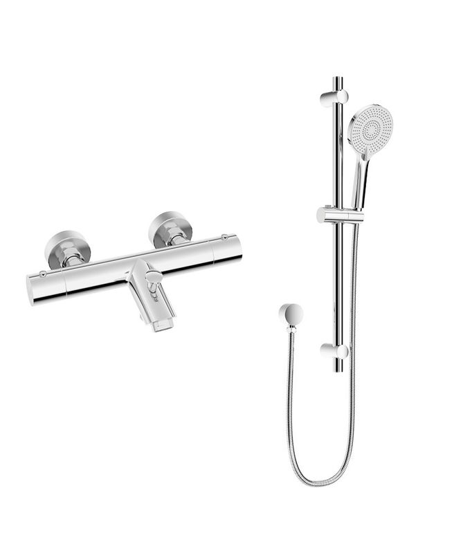 FORM Wall Mounted Thermostatic Bath Shower Mixer &amp; Slide Rail Kit 