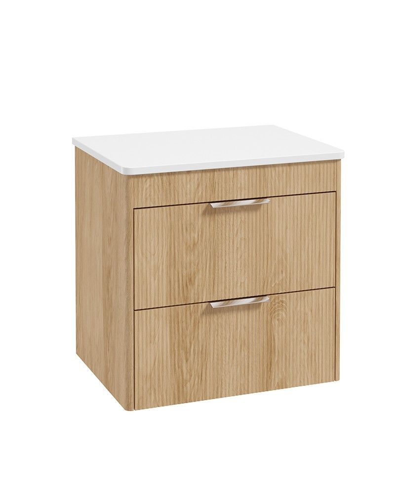 REED Wall Hung 60cm Two Drawer Countertop Vanity Unit Stillwater Alder &amp; Chrome Handles