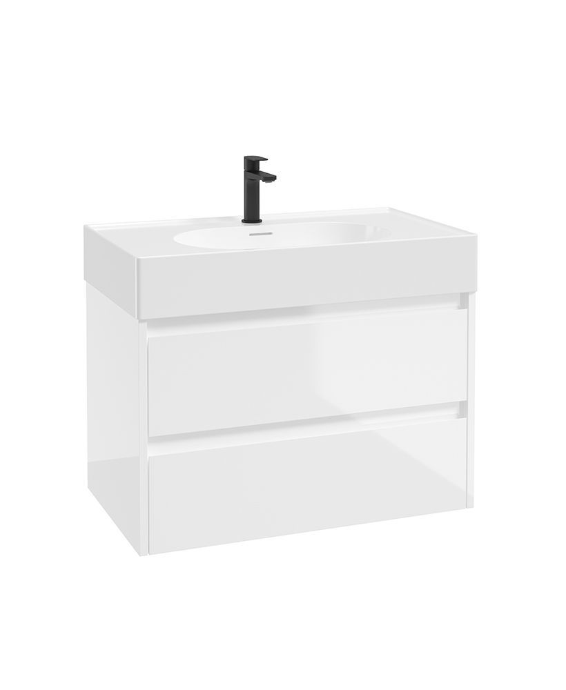 APEX Wall Hung 80cm Two Drawer Unit Gloss White &amp; Basin