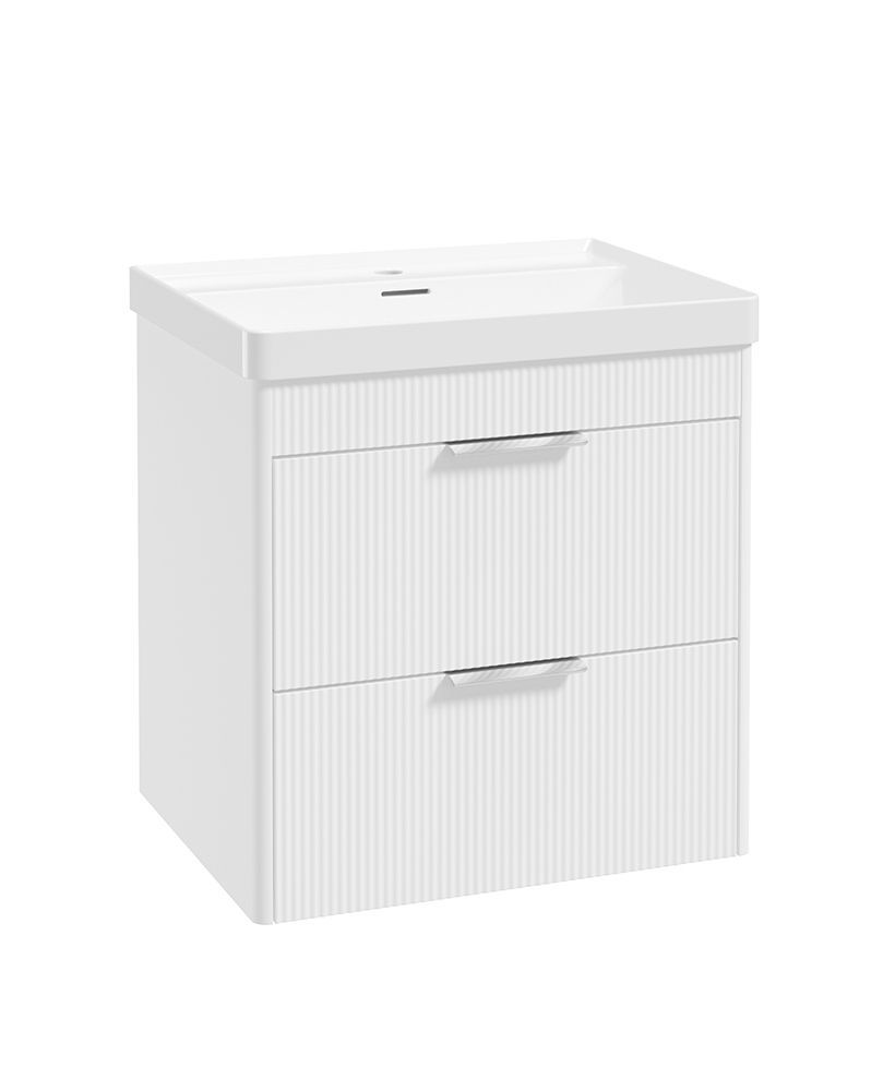 REED Wall Hung 60cm Two Drawer Vanity Unit Lakeshore Lily &amp; Basin  &amp;  Chrome Handles