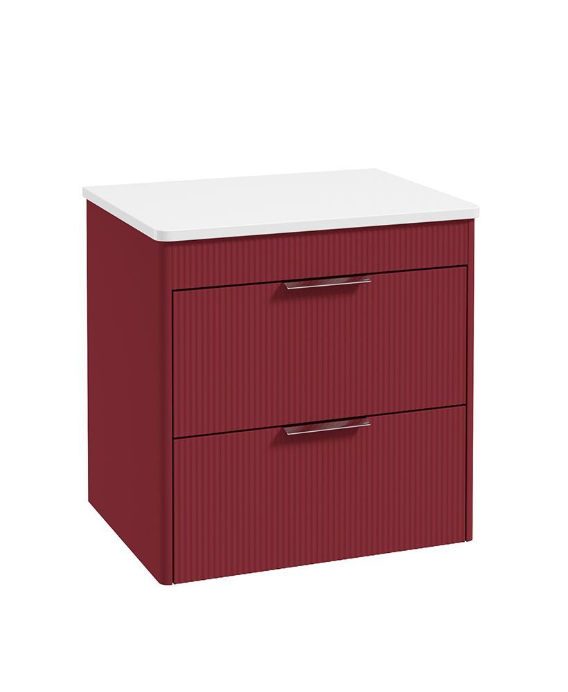 REED Wall Hung 60cm Two Drawer Countertop Vanity Unit Ruby Fern &amp; Handles, Colour: Chrome
