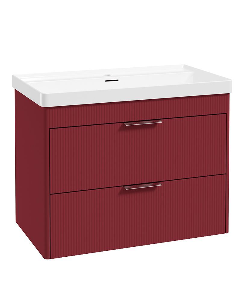REED Wall Hung 80cm Two Drawer Vanity Unit Ruby Fern &amp; Basin &amp; Handles