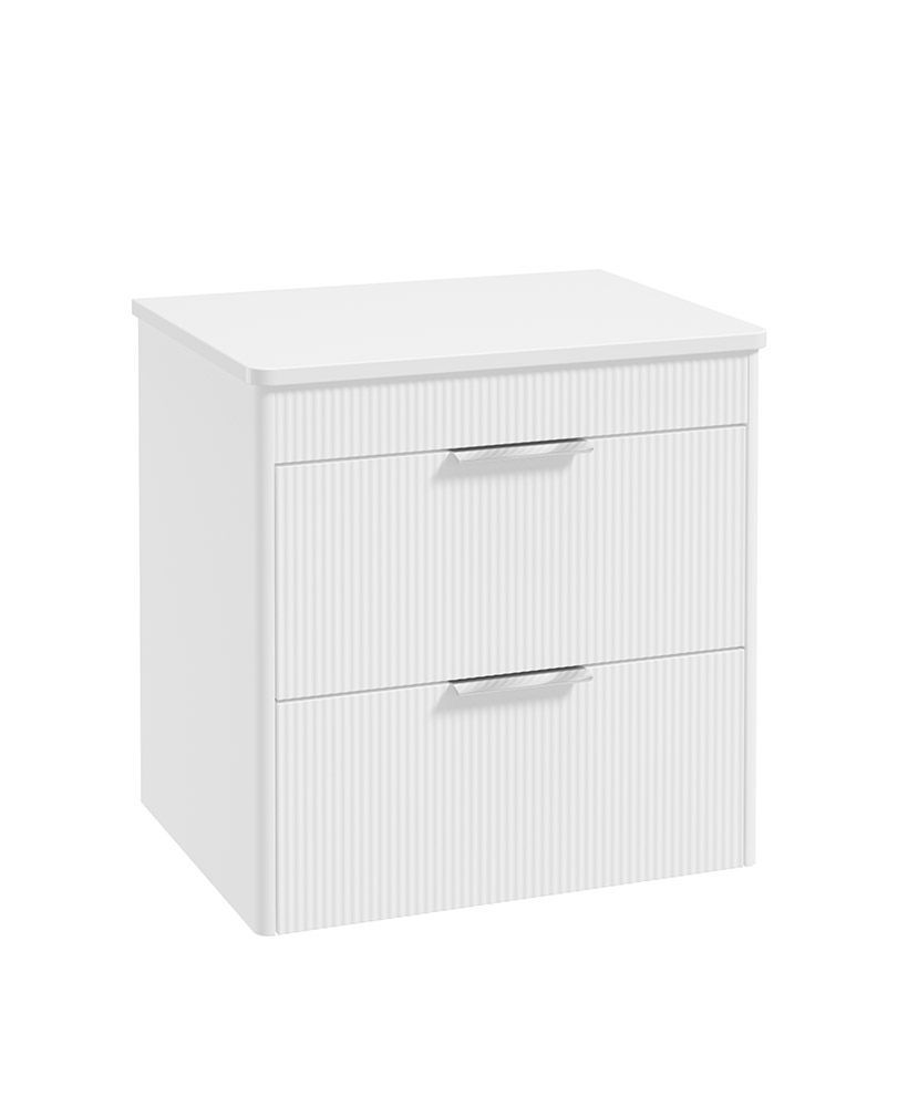 REED Wall Hung 60cm Two Drawer Countertop Vanity Unit Lakeshore Lily  &amp;  Chrome Handles