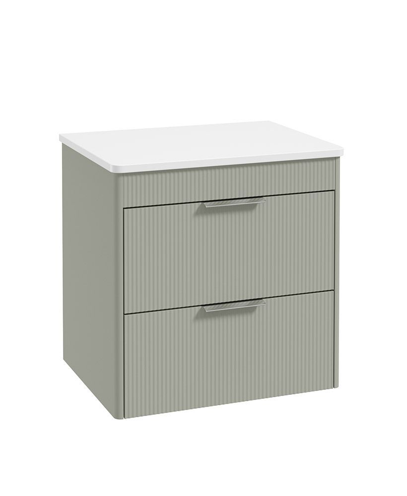 REED Wall Hung 60cm Two Drawer Countertop Vanity Unit Lakeside Sage &amp;  Chrome Handles