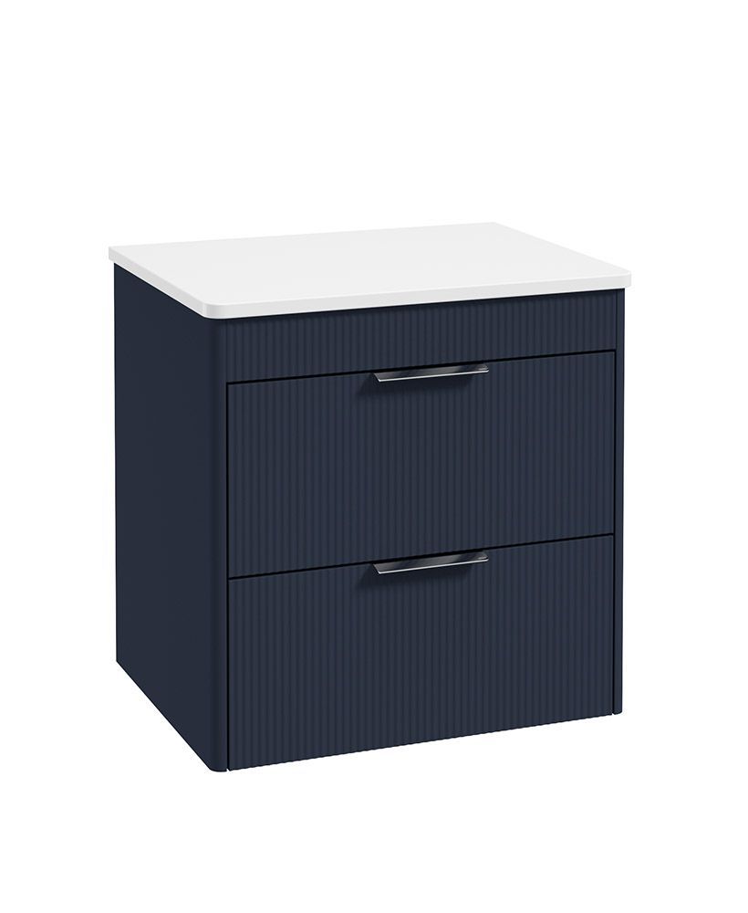 REED Wall Hung 60cm Two Drawer Countertop Vanity Unit Cobalt Night &amp; Handles, Colour: Chrome