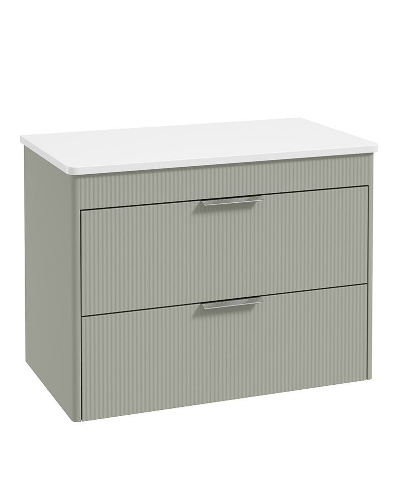 REED 80cm Wall Hung Two Drawer Countertop Vanity Unit Lakeside Sage &amp; Handles
