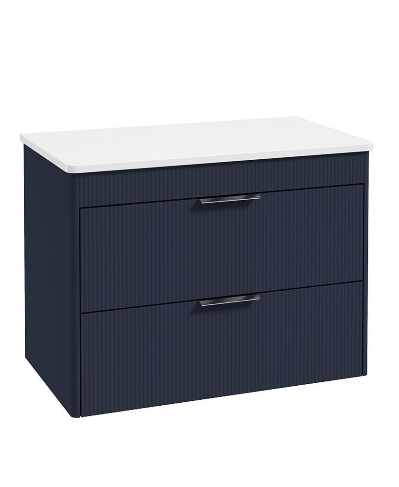 REED 80cm Wall Hung Two Drawer Countertop Vanity Unit Cobalt Night  &amp; Handles