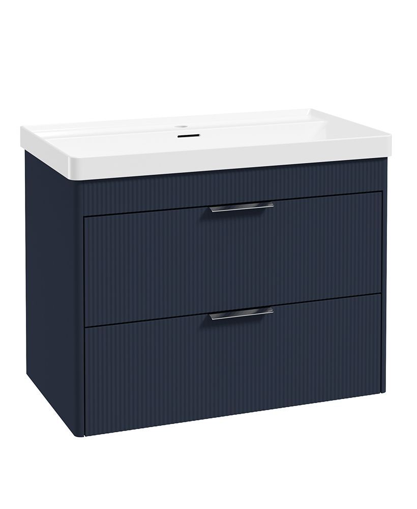 REED 80cm Wall Hung Two Drawer Vanity Unit Cobalt Night &amp; Basin &amp; Handles