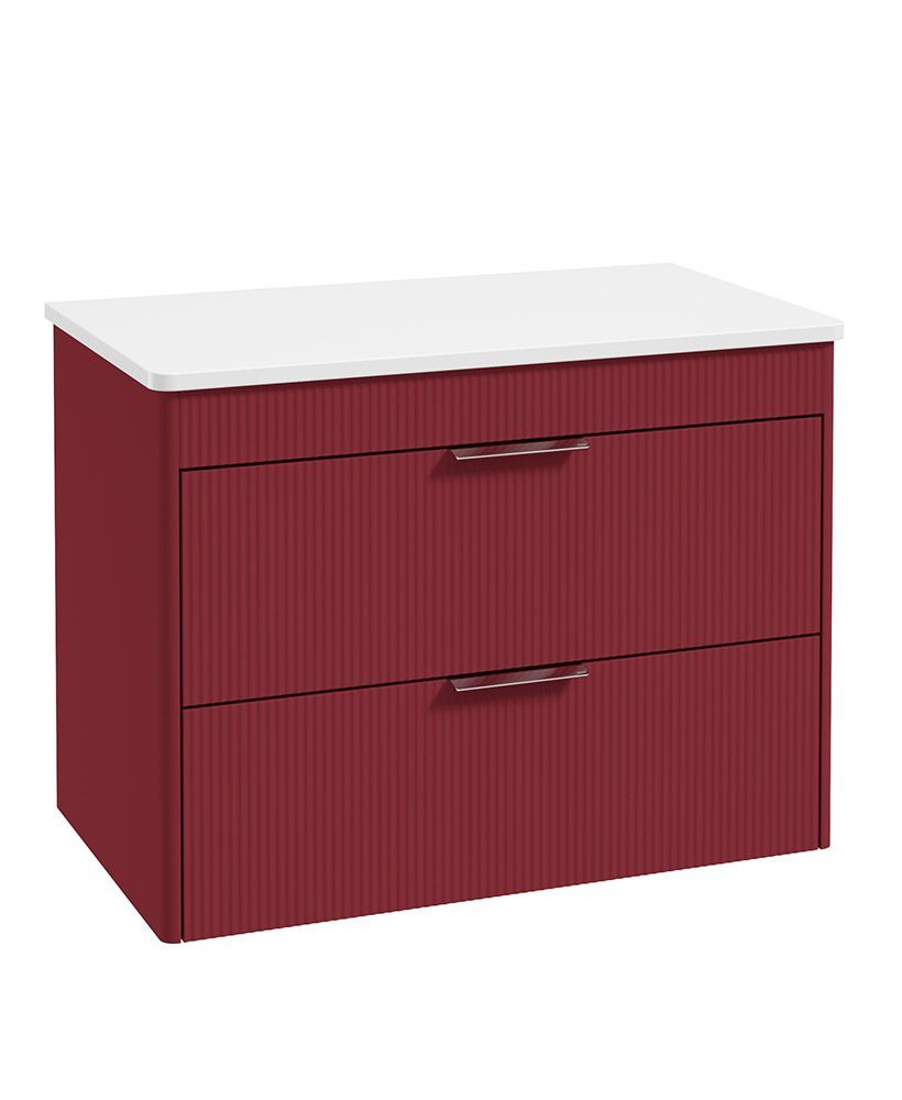 REED Wall Hung 80cm Two Drawer Countertop Vanity Unit Ruby Fern &amp; Handles