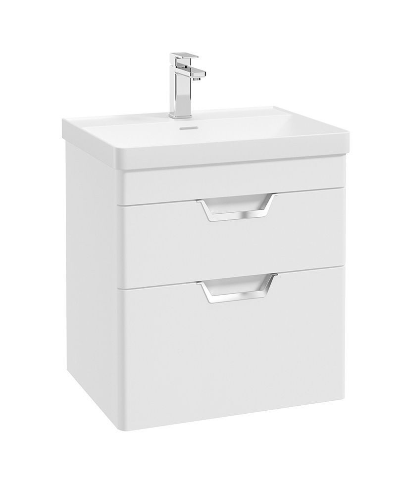 FREYA Wall Hung 60cm Two Drawer Unit Matt White &amp; Handles