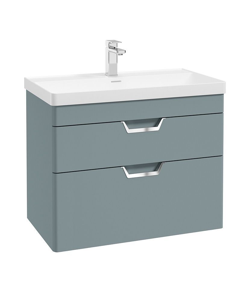 FREYA Wall Hung 80cm Two Drawer Unit Matt Coral Green &amp; Handles