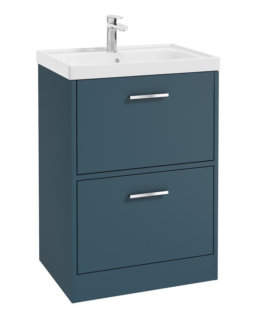 FINLAND Floorstanding 60cm Two Drawer Unit Matt Ocean Blue &amp; Handle