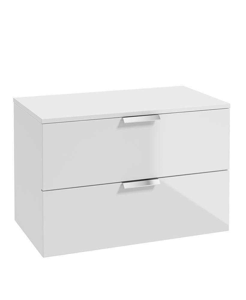 STOCKHOLM Wall Hung 80cm Two Drawer Countertop Unit Gloss White &amp; Handles