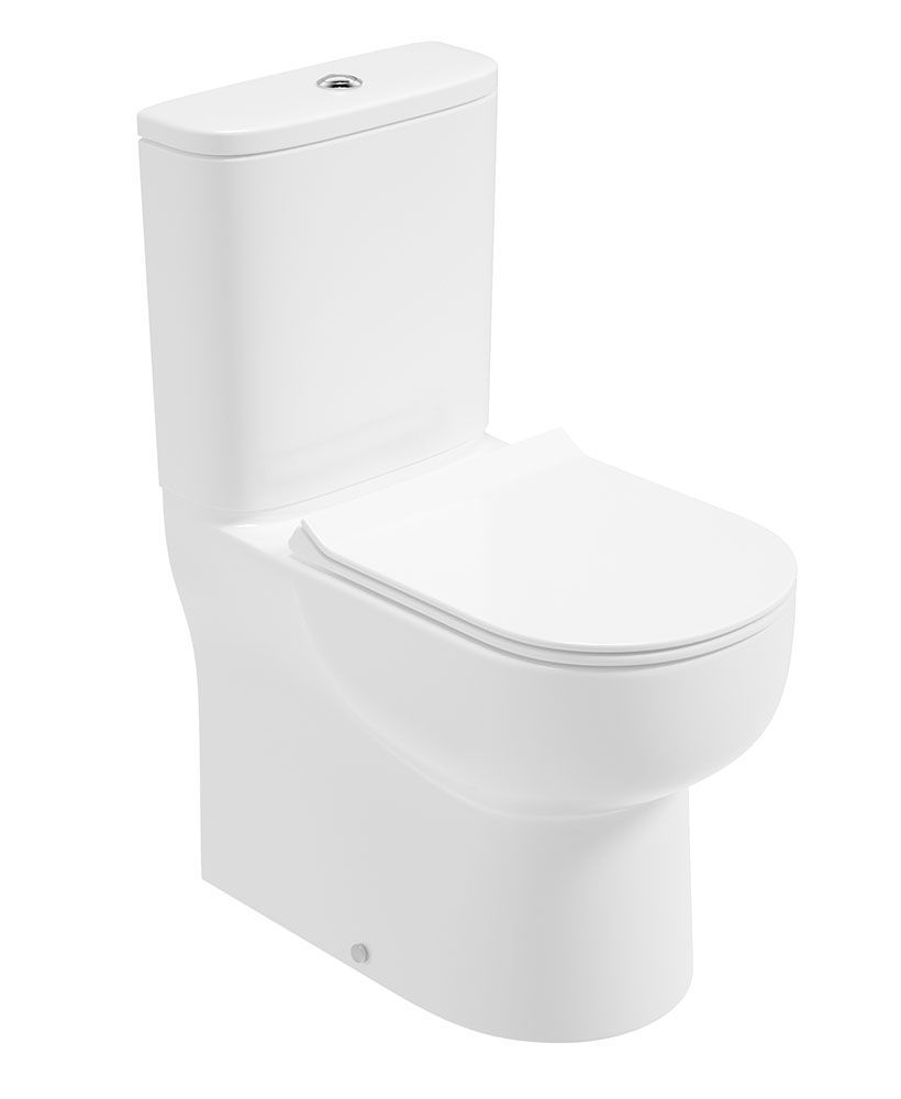 VIA Rimless Fully Shrouded Comfort Height Closed Coupled WC &amp; Sequence Slim Soft Close Seat