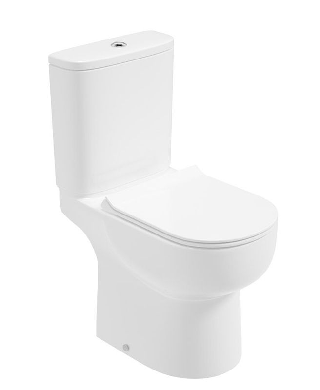 VIA Rimless Comfort Height Open Back Close Coupled WC &amp; Sequence Slim Soft Close Seat