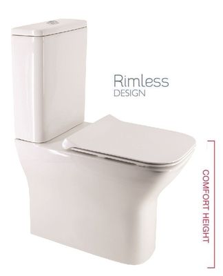 SOPHIA Rimless Comfort Height Fully Shrouded Close Coupled WC &amp; Gamma Slim Soft Close Seat