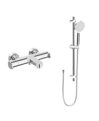 URBAN Wall Mounted Thermostatic Bath Shower Mixer &amp; Slide Rail Kit Chrome