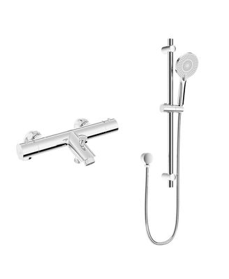 FORM Deck Mounted Thermostatic Bath Shower Mixer &amp; Slide Rail Kit