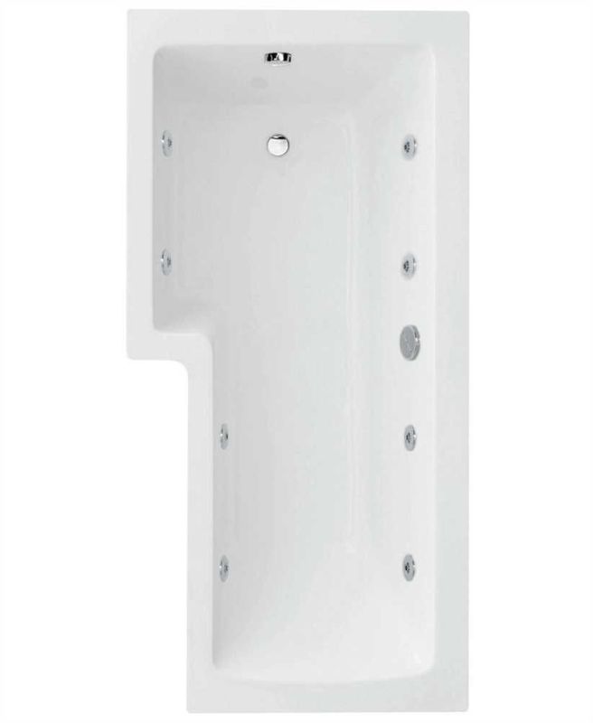 L SHAPE 1700x850mm Single Ended 8 White Jet Whirlpool Bath &amp; Panel White with Bath Screen Chrome