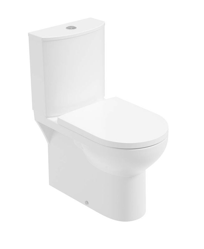 EDEN Rimless Close Coupled Semi Shrouded WC Set - PP Seat &amp; Fittings with Exposed Inlet