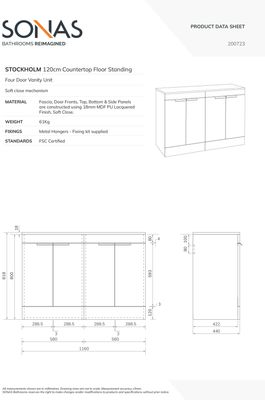STOCKHOLM Floorstanding 120cm Four Door Countertop Unit Matt Arctic Grey &amp; Handle