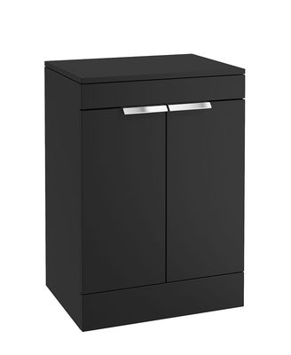STOCKHOLM Floorstanding 60cm Two Door Countertop Unit Matt Black &amp; Handles
