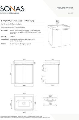 STOCKHOLM Wall Hung 50cm Two Door Unit Matt Arctic Grey &amp; Handles