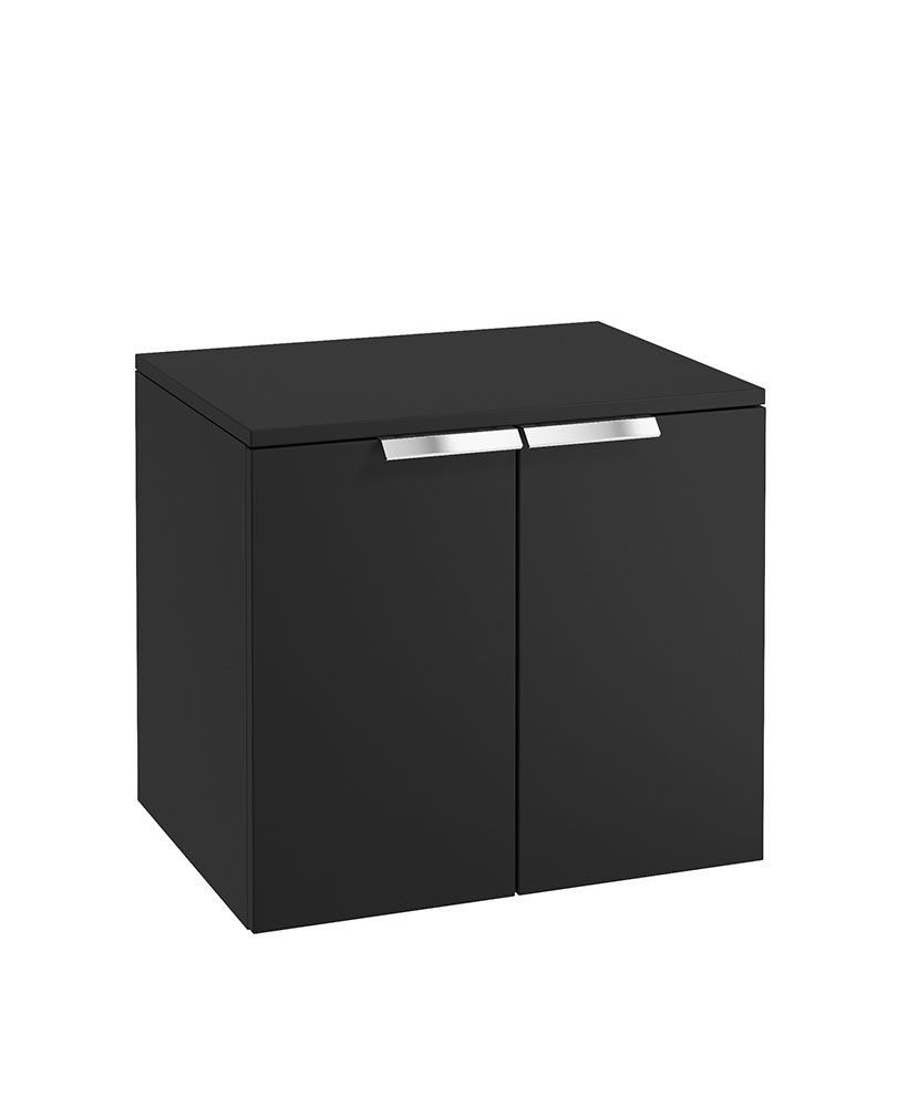 STOCKHOLM Wall Hung 60cm Two Door Countertop Unit Matt Black &amp; Handles