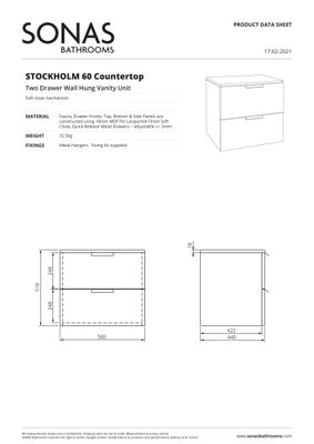 STOCKHOLM Wall Hung 60cm Two Drawer Countertop Unit Matt Midnight Grey &amp; Handles