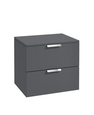 STOCKHOLM Wall Hung 60cm Two Drawer Countertop Unit Matt Midnight Grey &amp; Handles