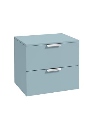 STOCKHOLM Wall Hung 60cm Two Drawer Countertop Unit Matt Morning Sky Blue &amp; Handles