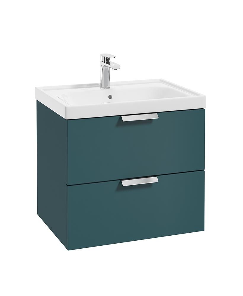 STOCKHOLM Wall Hung 60cm Two Drawer Unit Matt Ocean Blue &amp; Handles