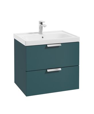 STOCKHOLM Wall Hung 60cm Two Drawer Unit Matt Ocean Blue &amp; Handles