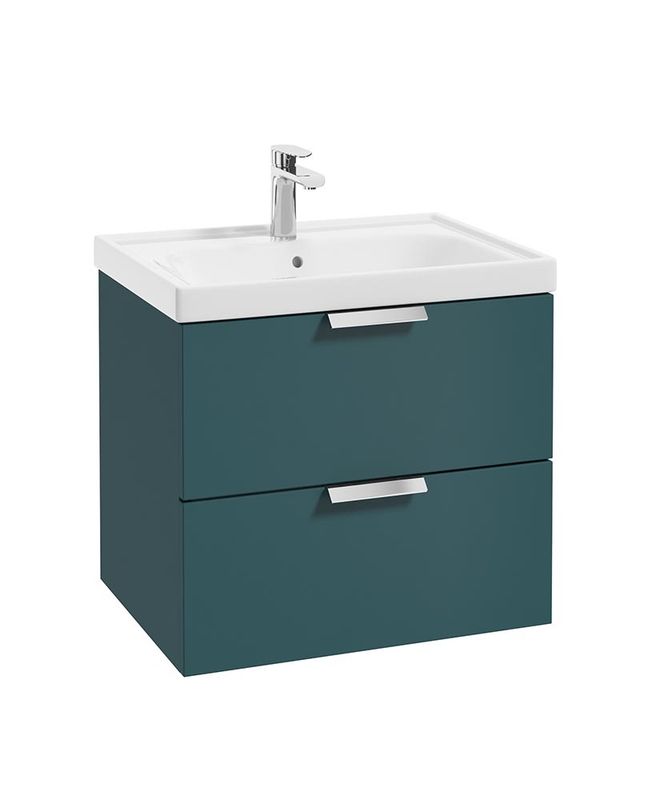 STOCKHOLM Wall Hung 60cm Two Drawer Unit Matt Ocean Blue &amp; Handles
