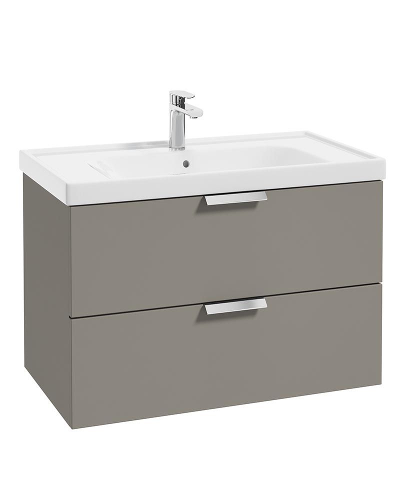 STOCKHOLM Wall Hung 80cm Two Drawer Unit Matt Khaki &amp; Handles