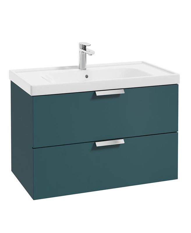 STOCKHOLM Wall Hung 80cm Two Drawer Unit Matt Ocean Blue &amp; Handles