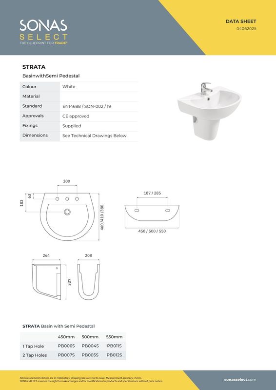 STRATA 55cm Wash Basin &amp; Semi Pedestal