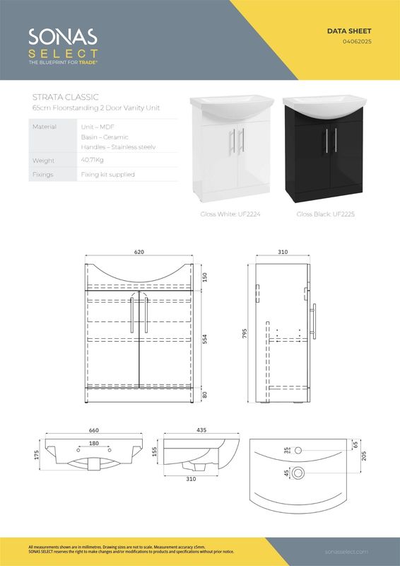 STRATA Classic Floorstanding 65cm Vanity Unit &amp; Basin