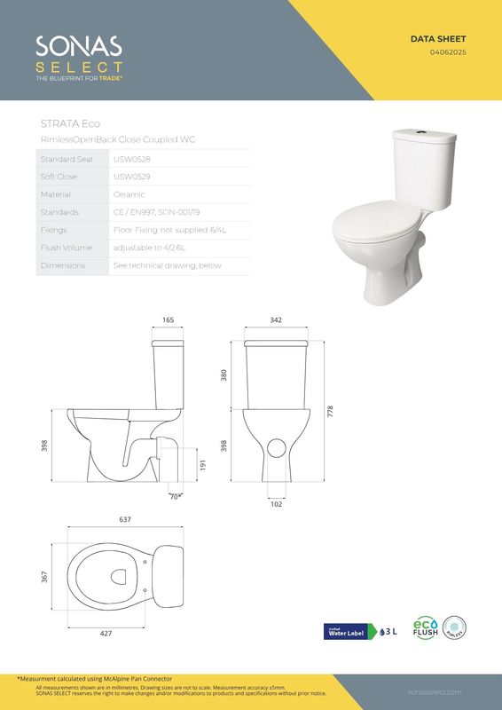 STRATA ECO Rim Close Coupled Cistern &amp; Fittings