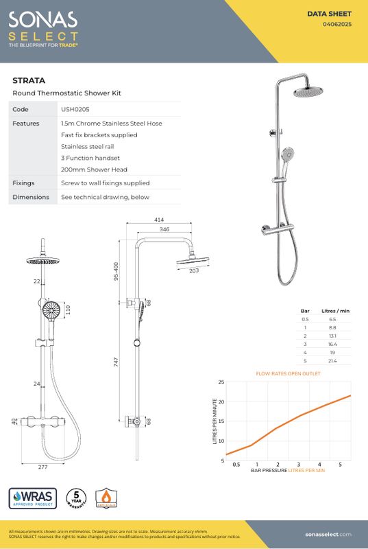 STRATA Round Thermostatic Shower Kit Chrome