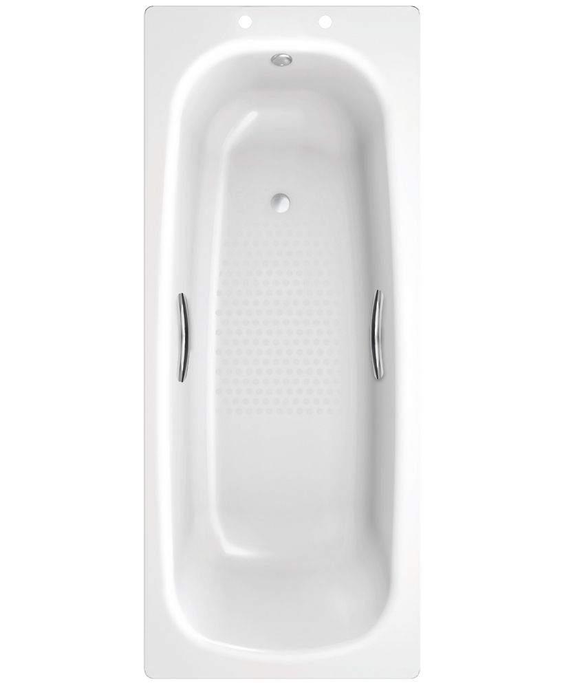 STRATA Single Ended Steel Bath With Twin Grips &amp; Anti-Slip