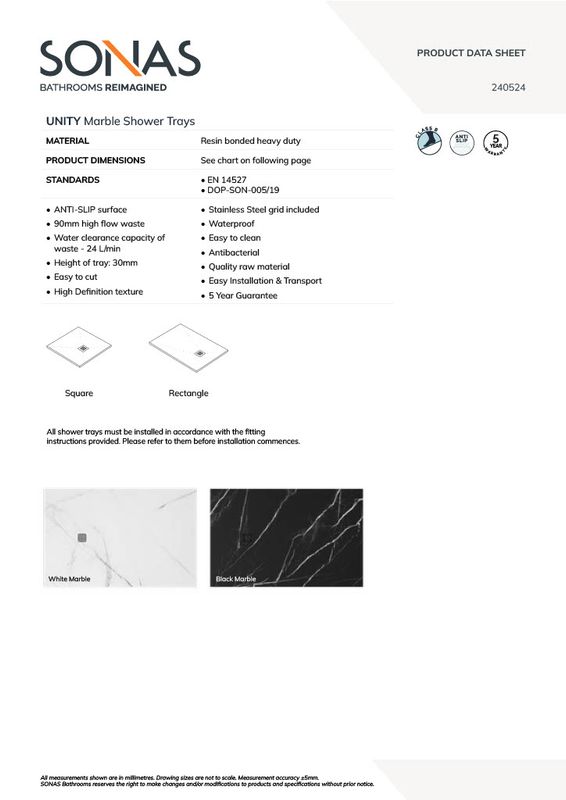 UNITY Rectangle Shower Tray White Marble &amp; Waste