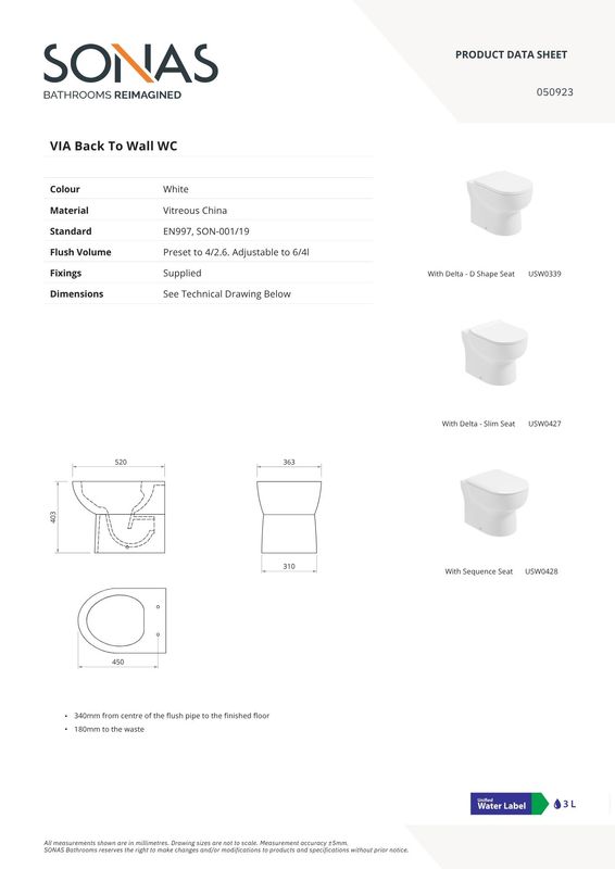 VIA Back To Wall Rimless Pan &amp; Soft Close  Seat