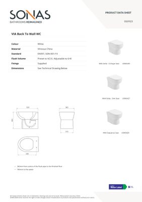 VIA Back To Wall Rimless Pan &amp; Soft Close  Seat