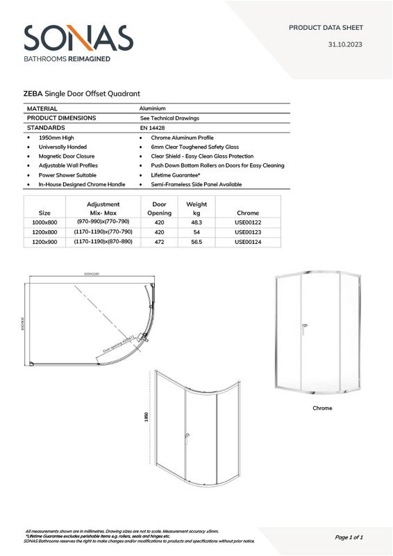ZEBA Single Door Offset Quadrant Chrome