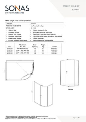 ZEBA Single Door Offset Quadrant Chrome