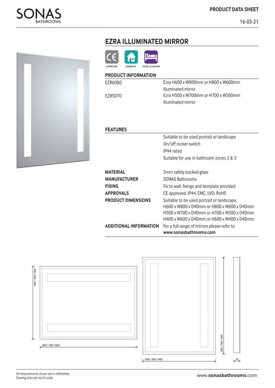 SONAS Ezra 500x700 LED Mirror