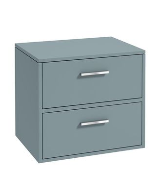 SONAS FINLAND 60cm Two Drawer Matt Coral Green Countertop Vanity Unit - Brushed Chrome Handles
