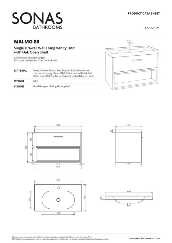 SONAS MALMO 80cm Matt Cashmere Pink Single Drawer Vanity Unit Matt Basin - Brushed Chrome Handle